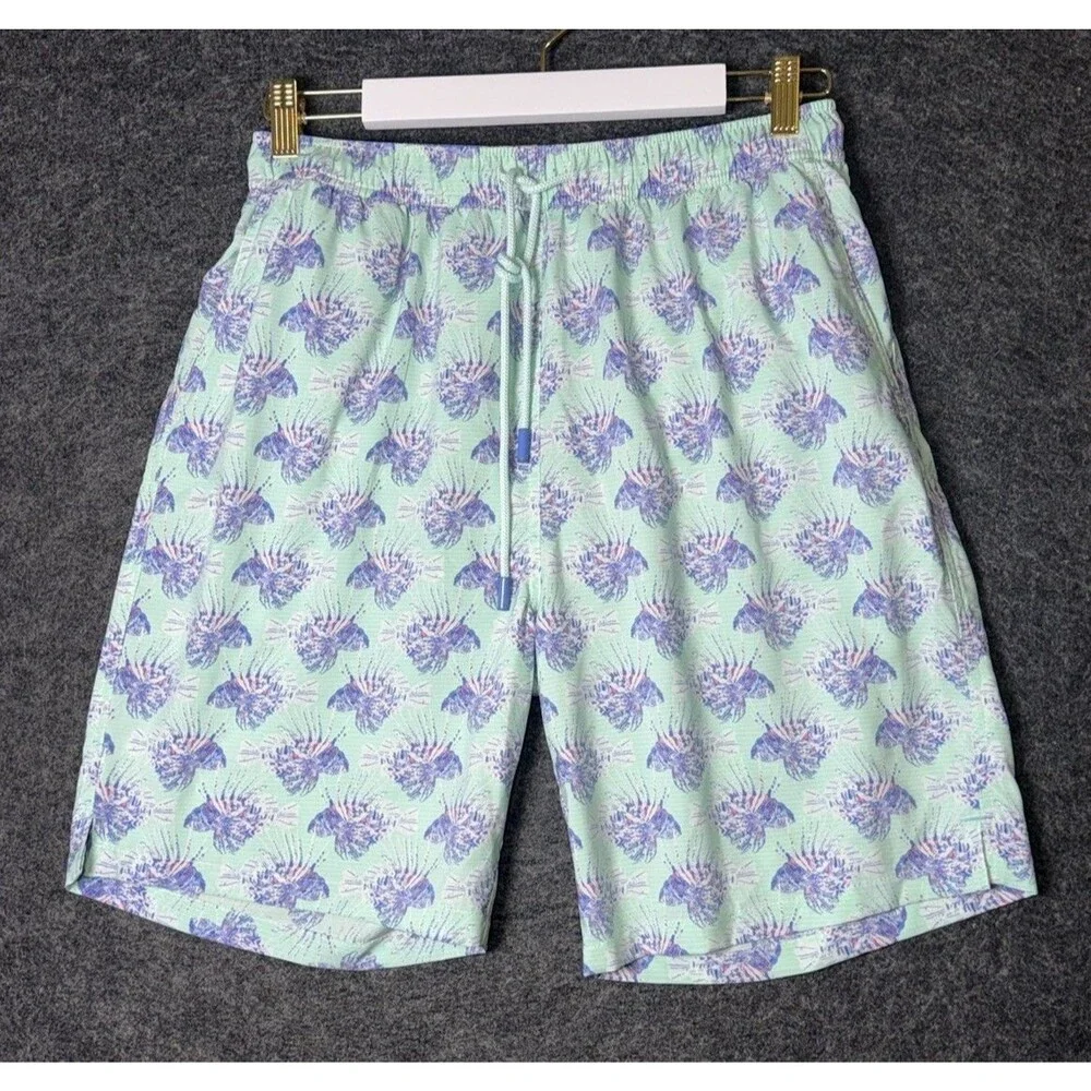 Peter Millar Seaside Collection Swim Trunks Men's M Lionfish Print Mint Green